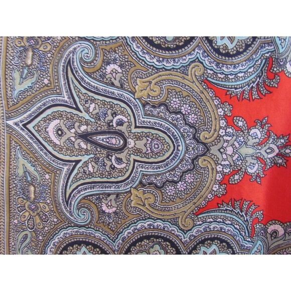 Vintage Liberty Of London Silk Scarf 23 x 23 in Pink Olive Fleur De Lis Red - Picture 9 of 16